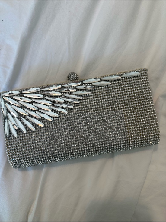 Kate Landry Handbags - Kate Landry Silver Crystal Embellished Evening Clutch